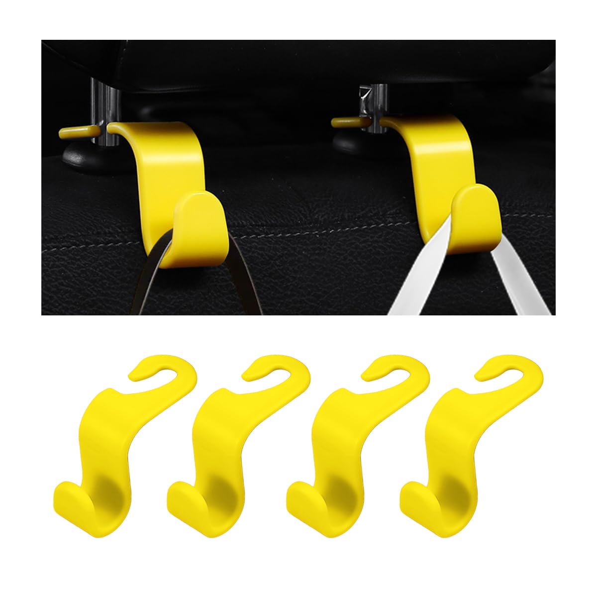 4 Pack 4.13 Inch Car Seat Headrest Hooks, Black