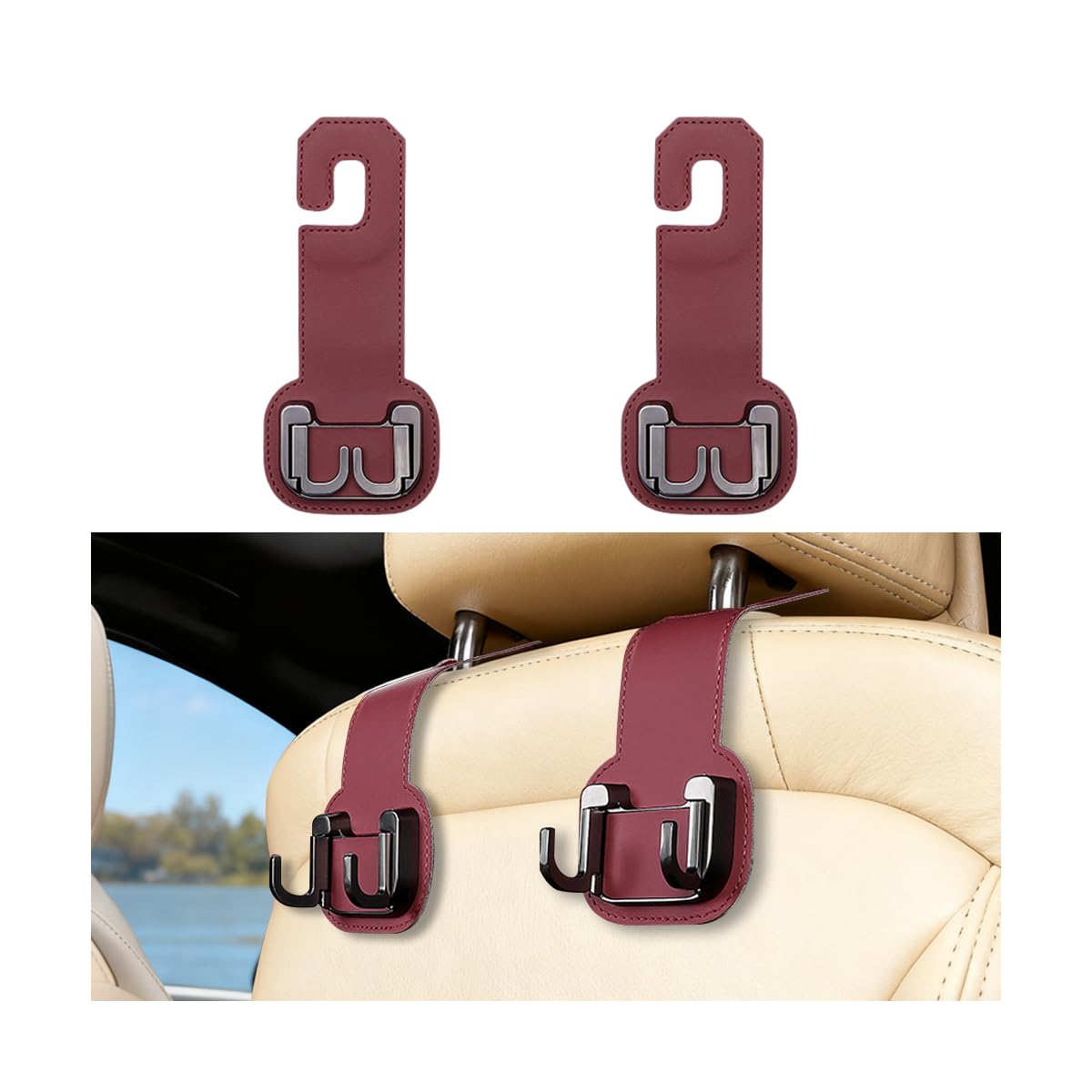 2PCS Car Seat Back Storage Hook, Foldable Metal Vehicle Headrest Dual Hook for Purses Handbags Groceries, Multifunctional Auto Interior Hanger Accessories, Universal Fit (Orange)
