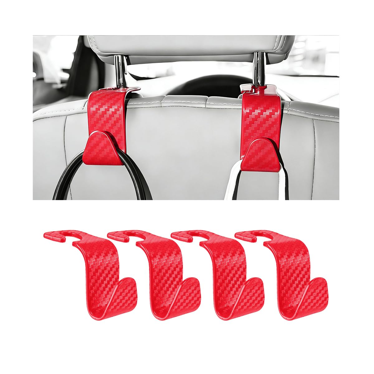 4PCS Car Seat Headrest Hook, Automotive Back Seat Storage Holder Hanger, Vehicle Interior Backseat Organizer Hanging Hook for Purse Handbag Grocery Bags, Universal Fit (Black)