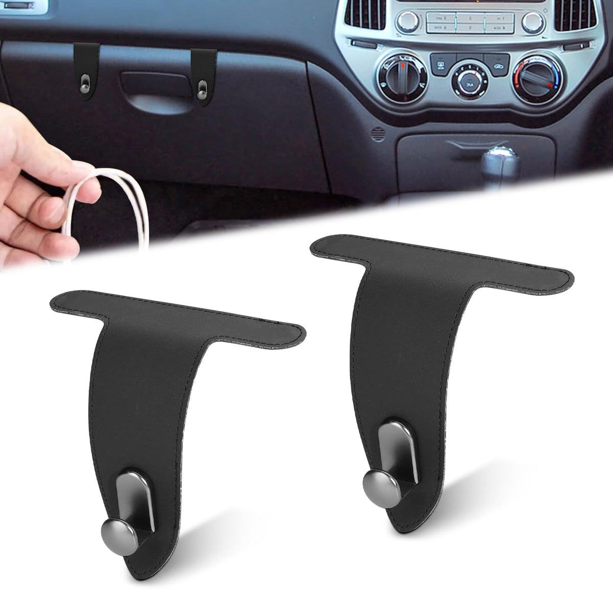 2 Pcs Car Hooks for Passenger Glove Box, Self-Adhesive Headrest Hooks for Car Holder, Leather Car Purse Hook for Bags, Car Seat Back Storage Hook Accessories Organization (Front Single Hook)