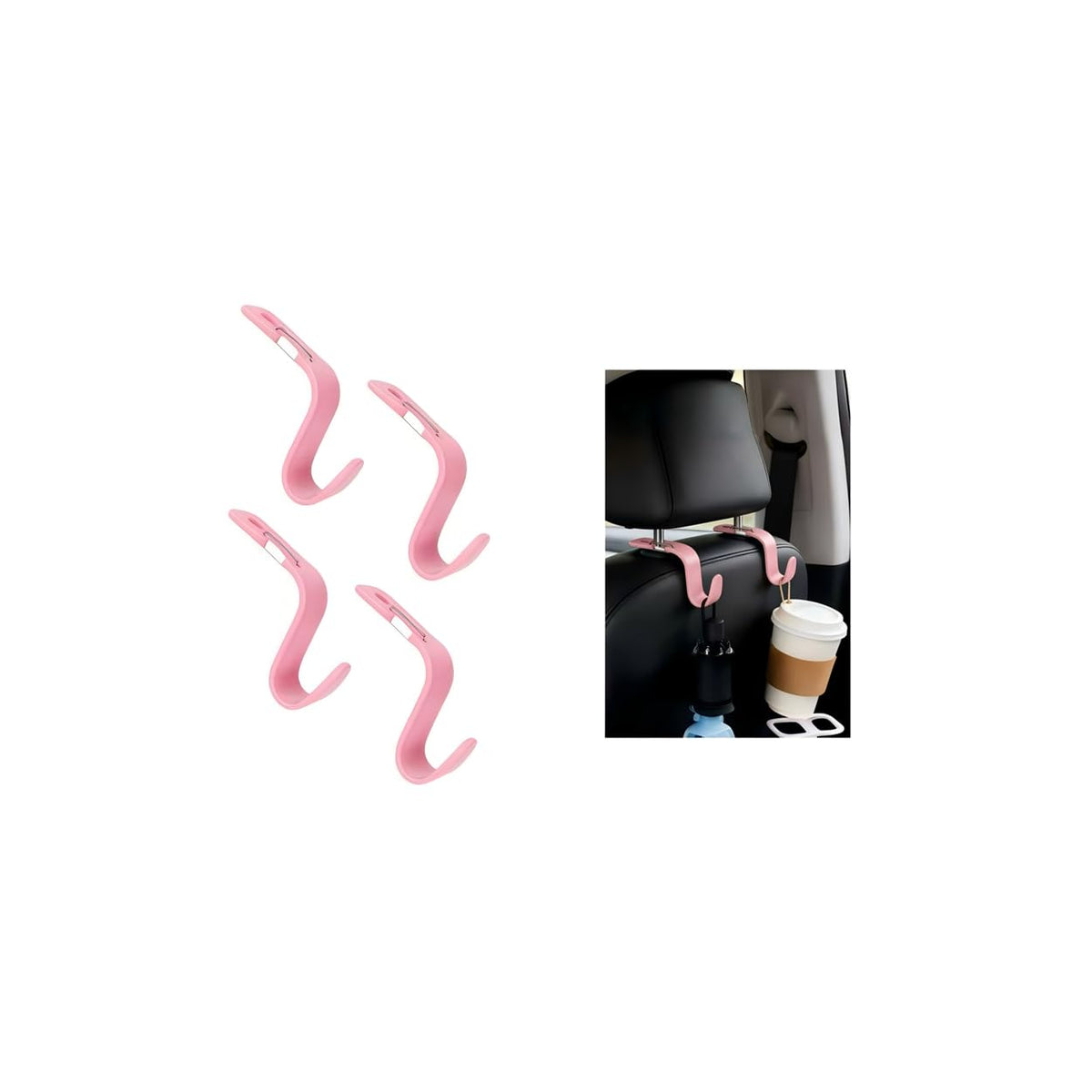 4PCS Car Seat Headrest Hook, Multi-Purpose Seat Back Hanger Purse Bag Handbag Organizer, Auto Interior Backseat Storage Hook Holder for Coat Hat Grocery Umbrella, Universal Fit (Black)