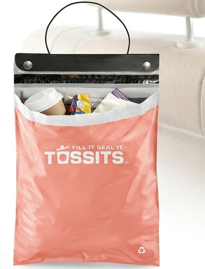 Tossits Hanging Car Trash & Garbage Bags, Disposable, Blue 7 Count
