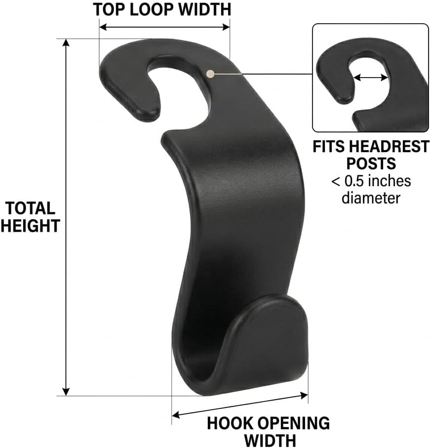4 Pack Car Seat Headrest Hooks - Universal Back Seat Hanger for Purses, Grocery Bags, and Handbags - Stylish Black Car Organizer Hooks for Interior Storage, Easy Installation, Fits Most Vehicles