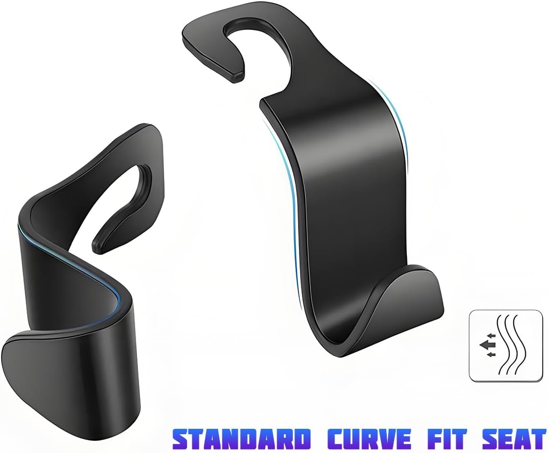 4 Pack 4.13 Inch Car Seat Headrest Hooks, Black