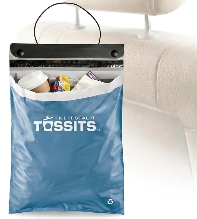 Tossits Hanging Car Trash & Garbage Bags, Disposable, White 7 Count