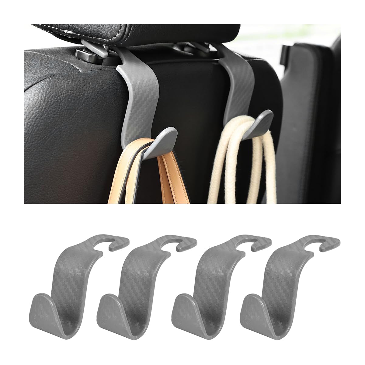 4 Pack 4.13 Inch Car Seat Headrest Hooks, Black