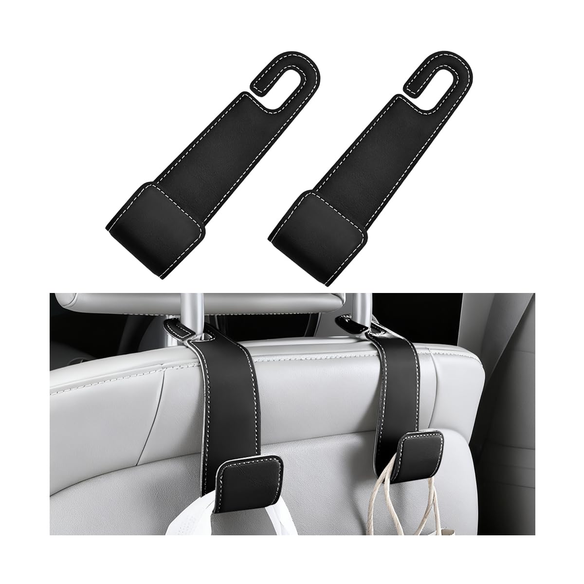 2PCS Car Seat Headrest Hook, Microfiber Leather Vehicle Back Seat Storage Hanger Holder, Automotive Purse Bag Hanging Organizer Accessories, Universal for SUV, Sedan, Truck (Brown)