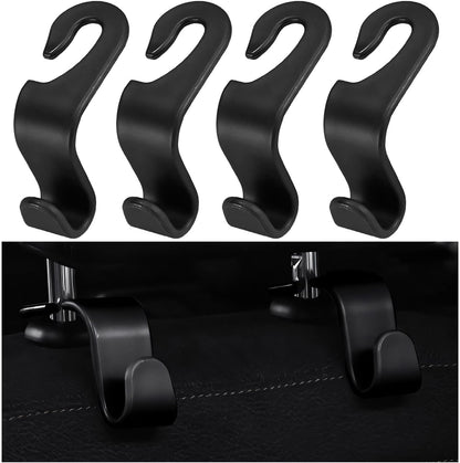 4 PCS Car Seat Headrest Hooks, Multi-Functional Auto Headrest Purse Holders Storage Hangers, Universal Backseat Backpack Hooks Hanging Holders for Cars Trucks SUVs (Black)