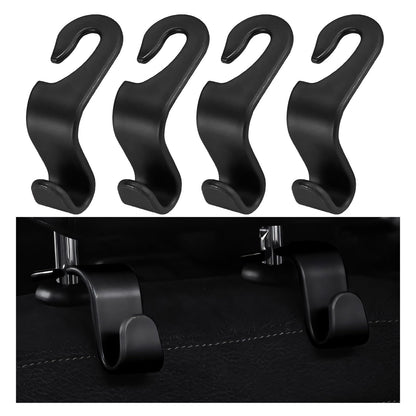 4 PCS Car Seat Headrest Hooks, Multi-Functional Auto Headrest Purse Holders Storage Hangers, Universal Backseat Backpack Hooks Hanging Holders for Cars Trucks SUVs (Black)