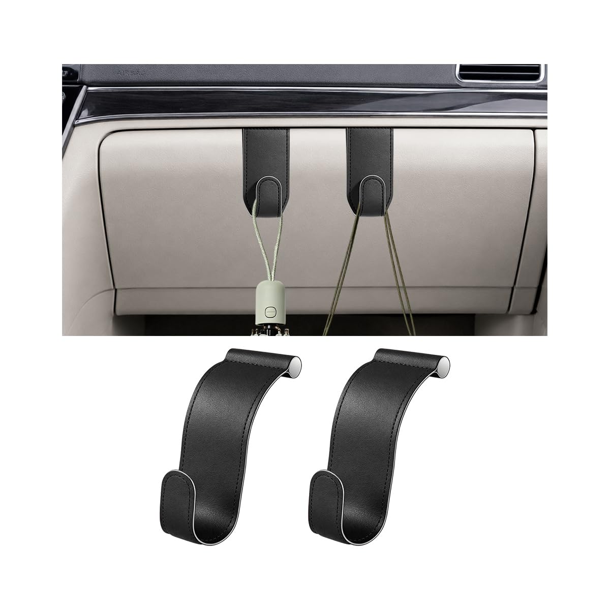 2PCS Car Co-Pilot Glovebox Hooks, Anti-Scratch Vehicle Passenger Seat Hanger Organizer, Automotive Glove Box Hanging Storage Accessories, Universal for SUV RV Truck (Black)