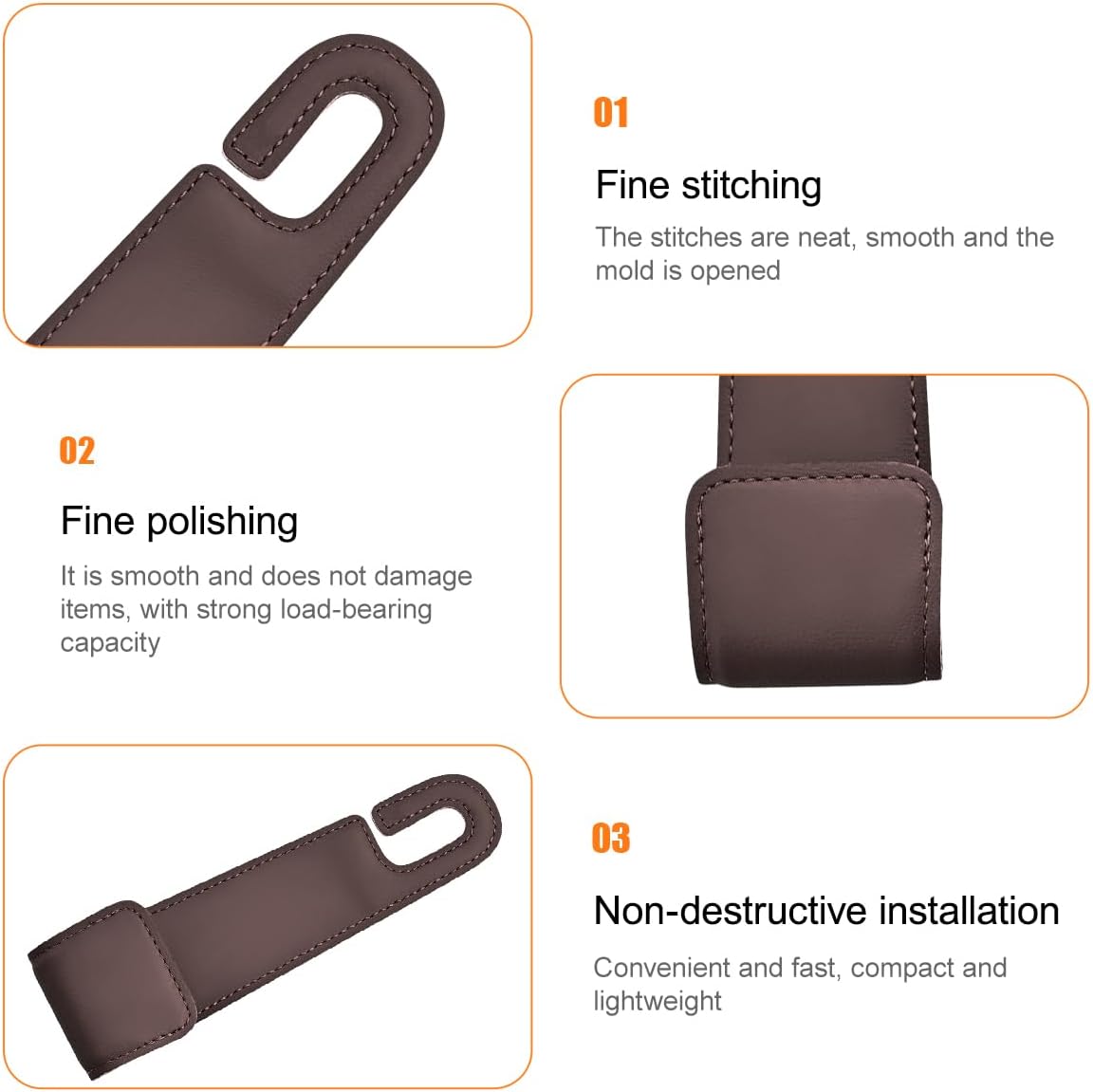 2PCS Car Seat Headrest Hook, Microfiber Leather Vehicle Back Seat Storage Hanger Holder, Automotive Purse Bag Hanging Organizer Accessories, Universal for SUV, Sedan, Truck (Brown)