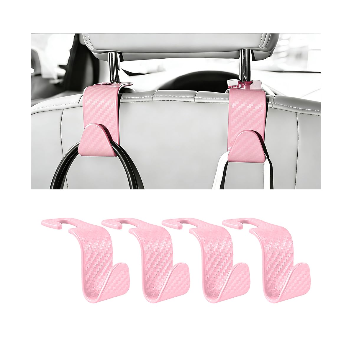 4PCS Car Seat Headrest Hook, Automotive Back Seat Storage Holder Hanger, Vehicle Interior Backseat Organizer Hanging Hook for Purse Handbag Grocery Bags, Universal Fit (Black)