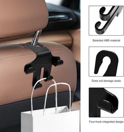 Car Seat Headrest Hooks, 4-in-1 Sturdy Car Seat Back Hanger Multifunctional Hanging Holder, Heavy Duty Auto Storage Hook Organizer for Handbags Purses Coats Grocery Bags
