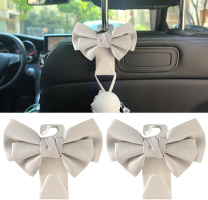 2-Pack Car Seat Headrest Hooks, Handbag Hangers, White leather