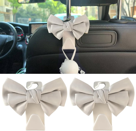 2-Pack Car Seat Headrest Hooks, Handbag Hangers, White leather