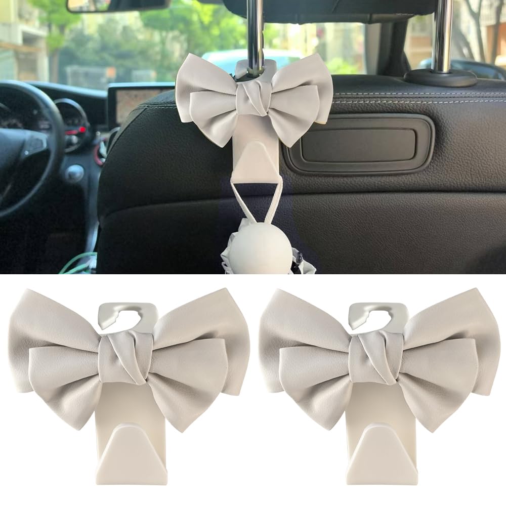 2-Pack Car Seat Headrest Hooks, Handbag Hangers, White leather