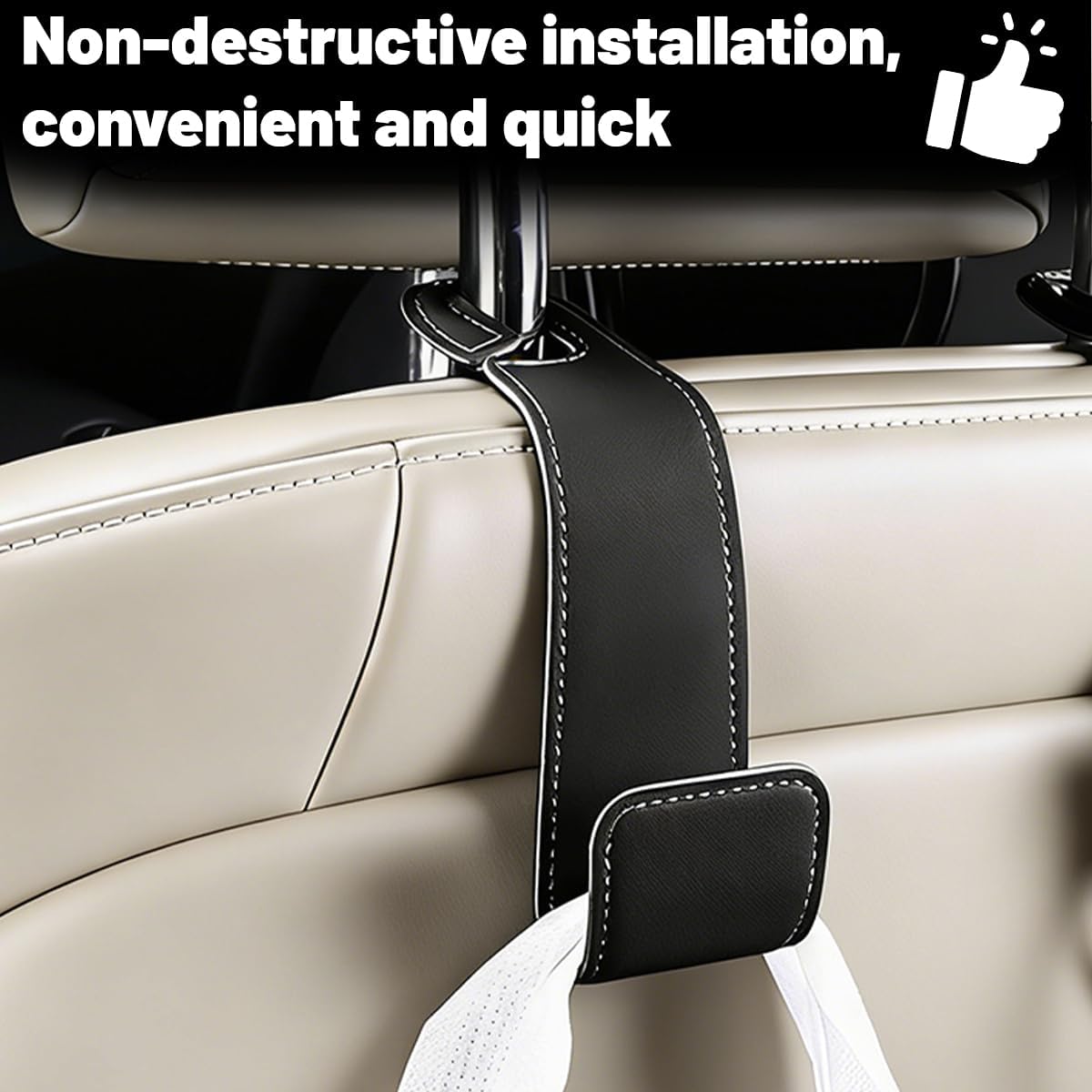 2PCS Car Seat Headrest Hook, Multipurpose Backseat Hanger Holder for Handbag Purse Umbrella, Auto Interior Seat Back Grocery Storage Organizer Hook, Universal for RV Van SUV (Black)