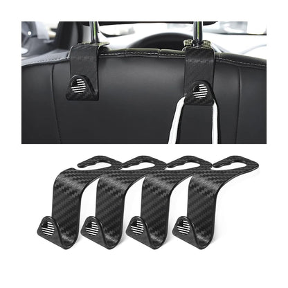 4 Pack Headrest Hooks for Vehicle Seats, Carbon Fiber/Red