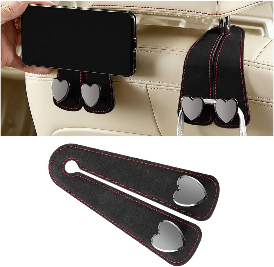 BESULEN Car Seat Headrest Hook, Vehicle Seat Back Hanger Organizer for Handbag Purse Coat, Automotive Interior Headrest Double Storage Hook, Universal Fit (Black)