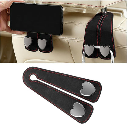 BESULEN Car Seat Headrest Hook, Vehicle Seat Back Hanger Organizer for Handbag Purse Coat, Automotive Interior Headrest Double Storage Hook, Universal Fit (Black)