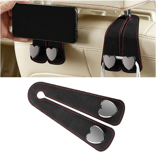 BESULEN Car Seat Headrest Hook, Vehicle Seat Back Hanger Organizer for Handbag Purse Coat, Automotive Interior Headrest Double Storage Hook, Universal Fit (Black)