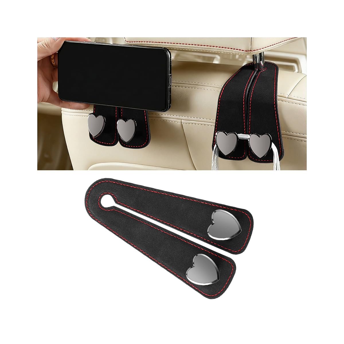 BESULEN Car Seat Headrest Hook, Vehicle Seat Back Hanger Organizer for Handbag Purse Coat, Automotive Interior Headrest Double Storage Hook, Universal Fit (Black)