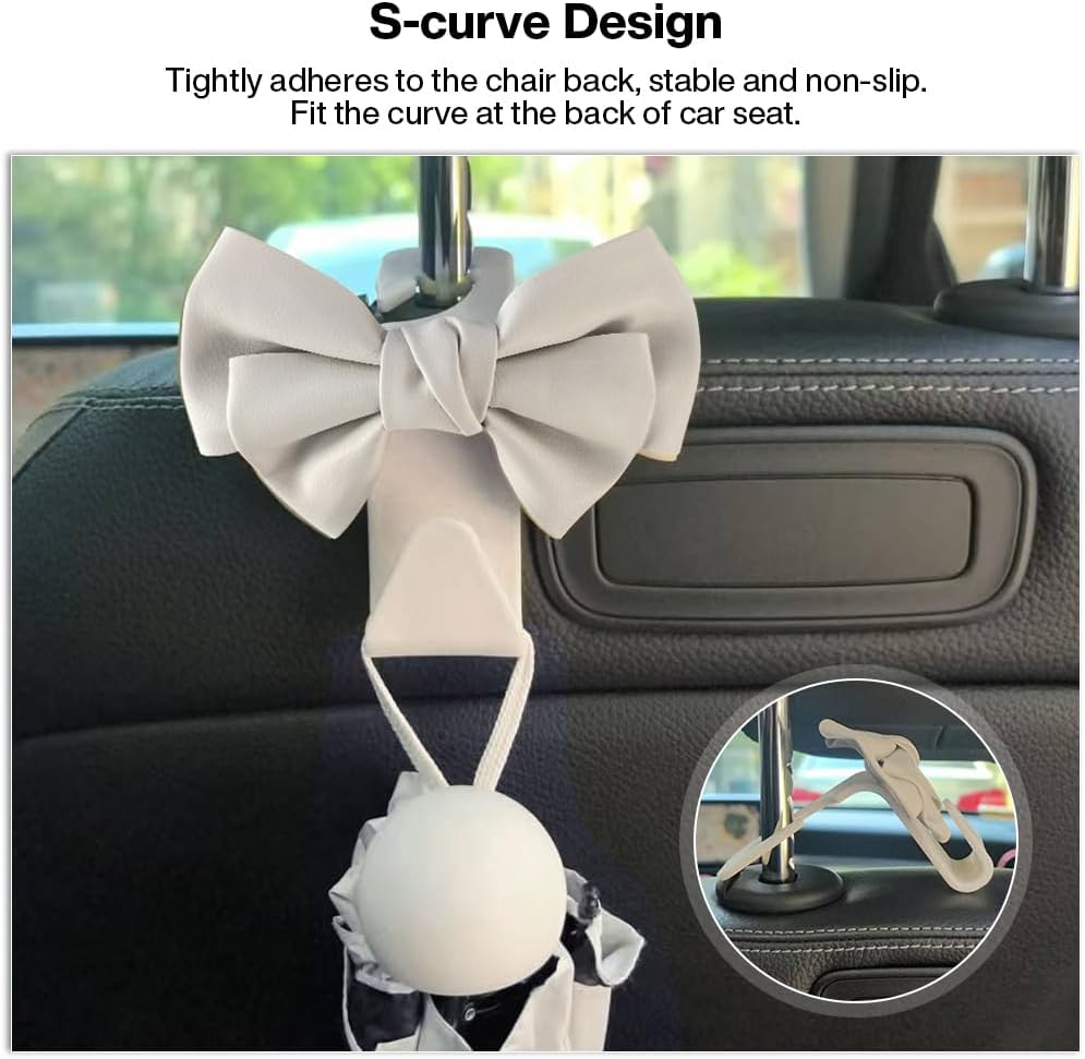 2-Pack Car Seat Headrest Hooks, Handbag Hangers, White leather
