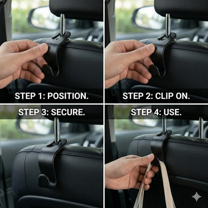 4 Pack Car Seat Headrest Hooks - Universal Back Seat Hanger for Purses, Grocery Bags, and Handbags - Stylish Black Car Organizer Hooks for Interior Storage, Easy Installation, Fits Most Vehicles