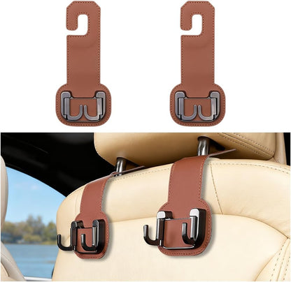 2PCS Car Seat Back Storage Hook, Foldable Metal Vehicle Headrest Dual Hook for Purses Handbags Groceries, Multifunctional Auto Interior Hanger Accessories, Universal Fit (Orange)