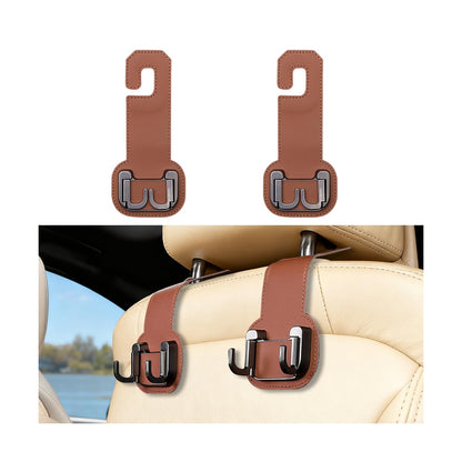 2PCS Car Seat Back Storage Hook, Foldable Metal Vehicle Headrest Dual Hook for Purses Handbags Groceries, Multifunctional Auto Interior Hanger Accessories, Universal Fit (Orange)