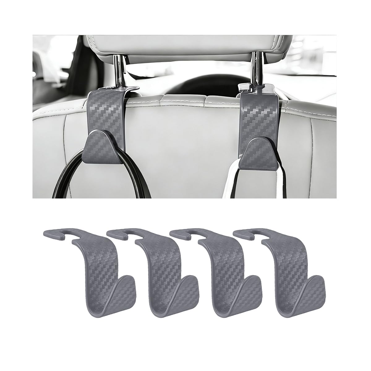 4PCS Car Seat Headrest Hook, Automotive Back Seat Storage Holder Hanger, Vehicle Interior Backseat Organizer Hanging Hook for Purse Handbag Grocery Bags, Universal Fit (Black)
