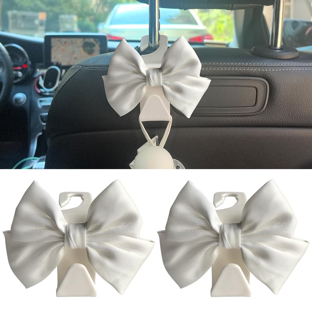 2-Pack Car Seat Headrest Hooks, Handbag Hangers, White leather