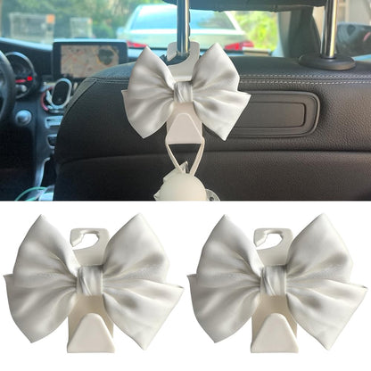 2-Pack Car Seat Headrest Hooks, Handbag Hangers, White leather