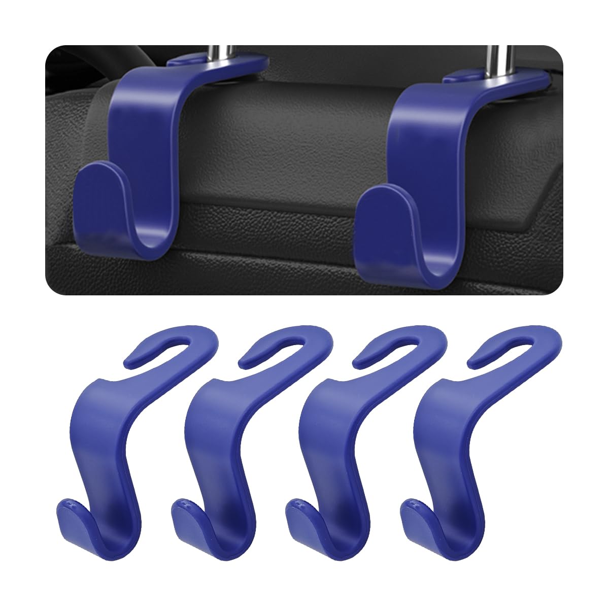 4 Pack Headrest Hooks for Vehicle Seats, Carbon Fiber/Red