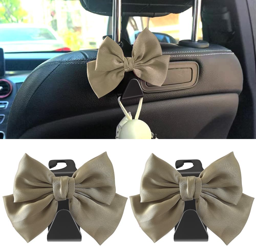 2-Pack Car Seat Headrest Hooks, Handbag Hangers, White leather