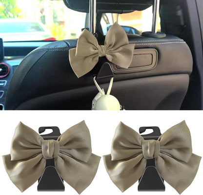 2-Pack Car Seat Headrest Hooks, Handbag Hangers, White leather