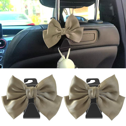 2-Pack Car Seat Headrest Hooks, Handbag Hangers, White leather
