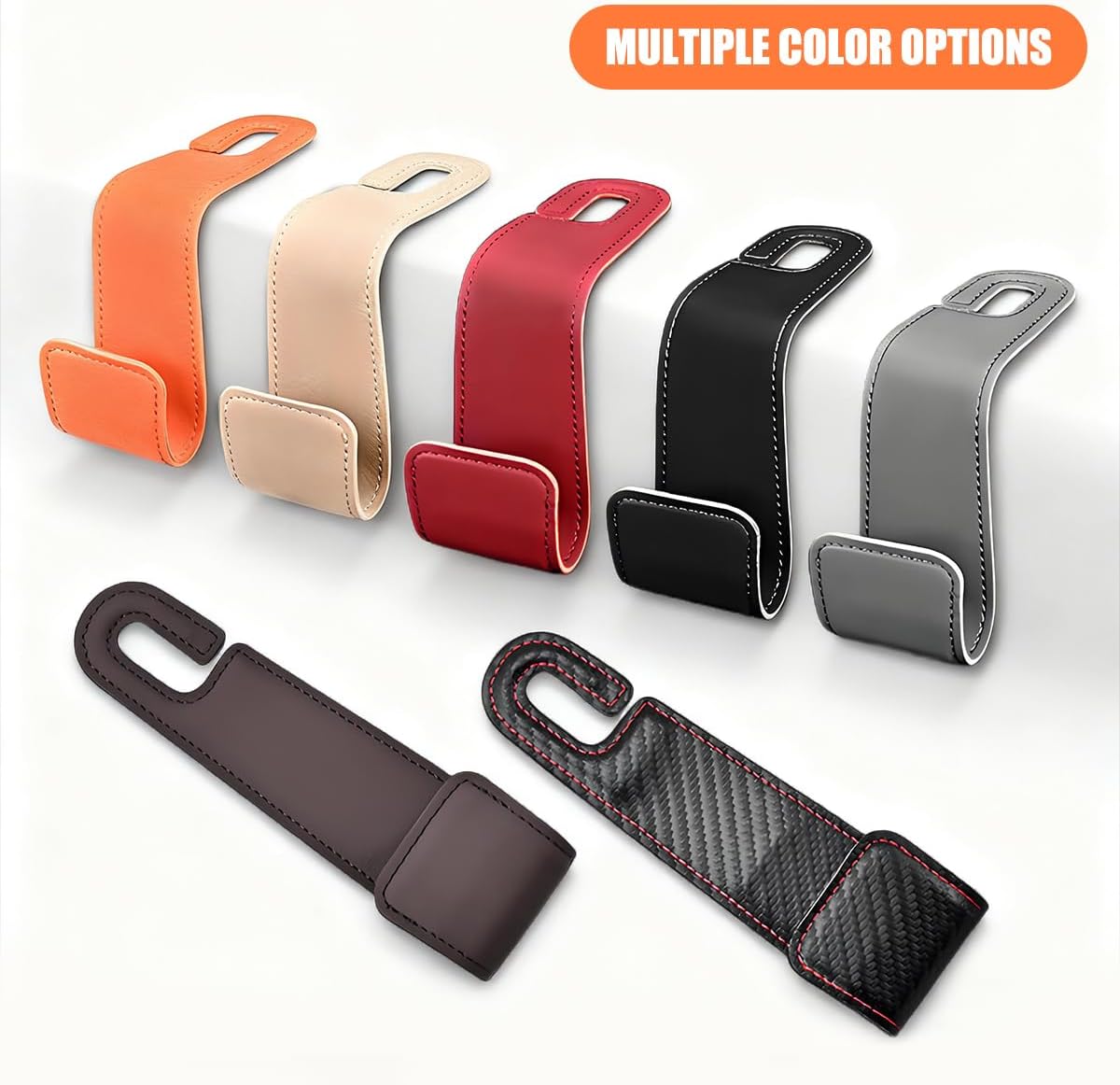 2PCS Car Seat Headrest Hook, Microfiber Leather Vehicle Back Seat Storage Hanger Holder, Automotive Purse Bag Hanging Organizer Accessories, Universal for SUV, Sedan, Truck (Brown)
