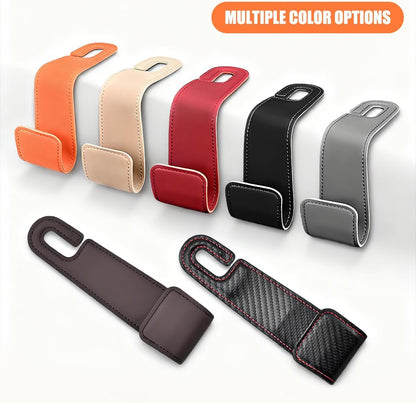 2PCS Car Seat Headrest Hook, Microfiber Leather Vehicle Back Seat Storage Hanger Holder, Automotive Purse Bag Hanging Organizer Accessories, Universal for SUV, Sedan, Truck (Brown)