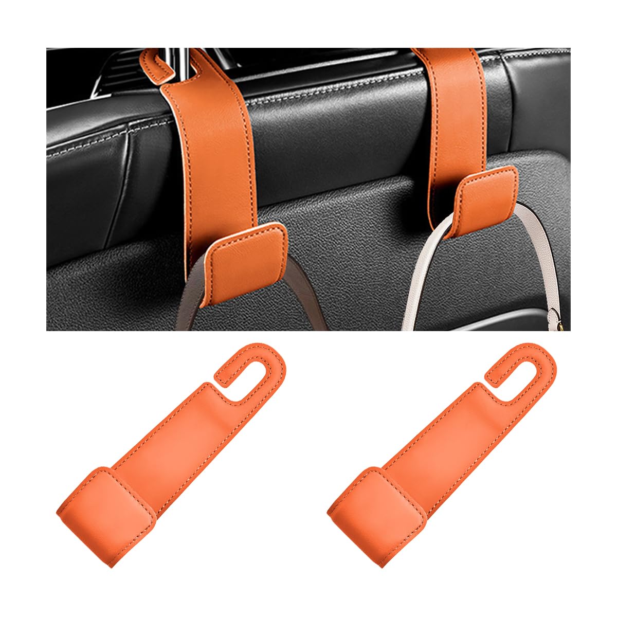 2PCS Car Seat Headrest Hook, Multipurpose Backseat Hanger Holder for Handbag Purse Umbrella, Auto Interior Seat Back Grocery Storage Organizer Hook, Universal for RV Van SUV (Black)