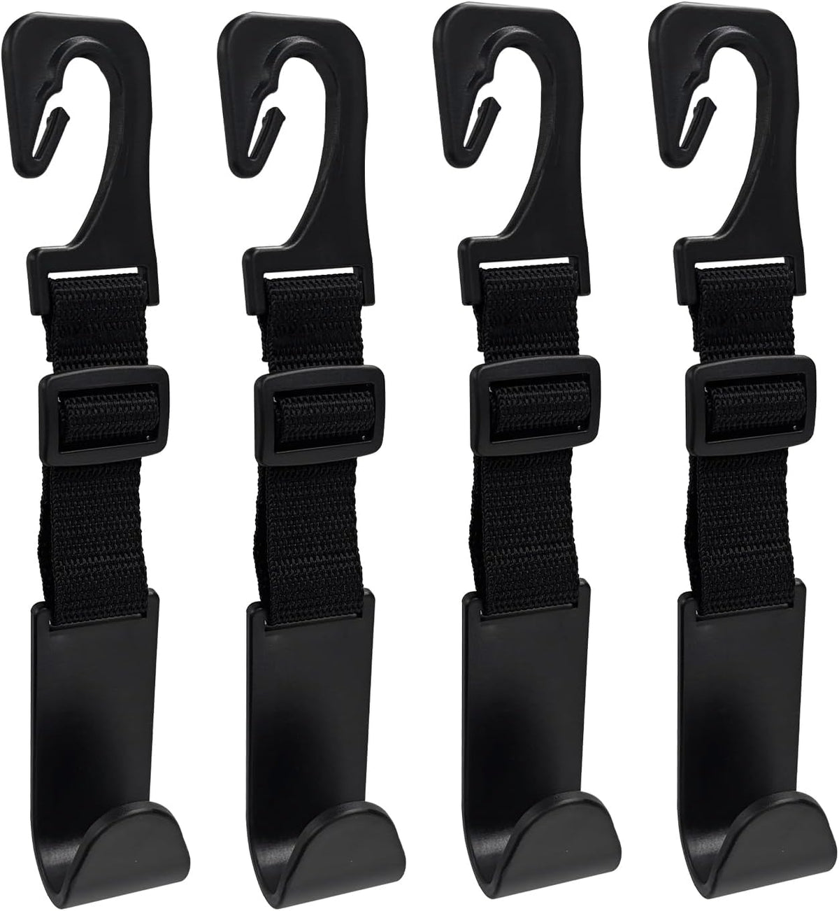 4PCS Car Seat Headrest Hook, Adjustable Vehicle Backseat Hanger Storage Organizer, Universal Seat Back Holder Hooks for Purse Coat Grocery Bag, Car Accessories (Black)
