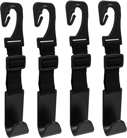 4PCS Car Seat Headrest Hook, Adjustable Vehicle Backseat Hanger Storage Organizer, Universal Seat Back Holder Hooks for Purse Coat Grocery Bag, Car Accessories (Black)