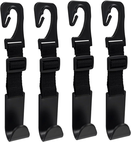 4PCS Car Seat Headrest Hook, Adjustable Vehicle Backseat Hanger Storage Organizer, Universal Seat Back Holder Hooks for Purse Coat Grocery Bag, Car Accessories (Black)