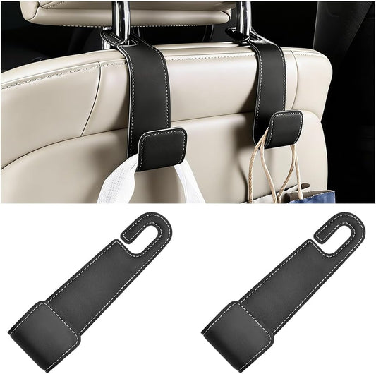 2PCS Car Seat Headrest Hook, Multipurpose Backseat Hanger Holder for Handbag Purse Umbrella, Auto Interior Seat Back Grocery Storage Organizer Hook, Universal for RV Van SUV (Black)