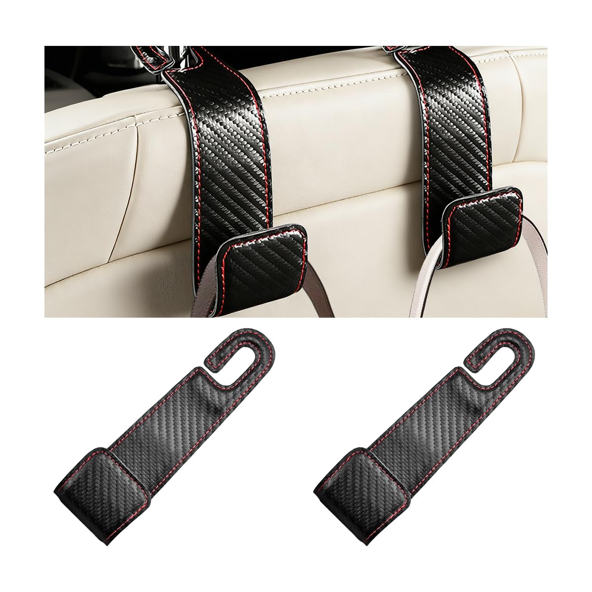 2PCS Car Seat Headrest Hook, Multipurpose Backseat Hanger Holder for Handbag Purse Umbrella, Auto Interior Seat Back Grocery Storage Organizer Hook, Universal for RV Van SUV (Black)