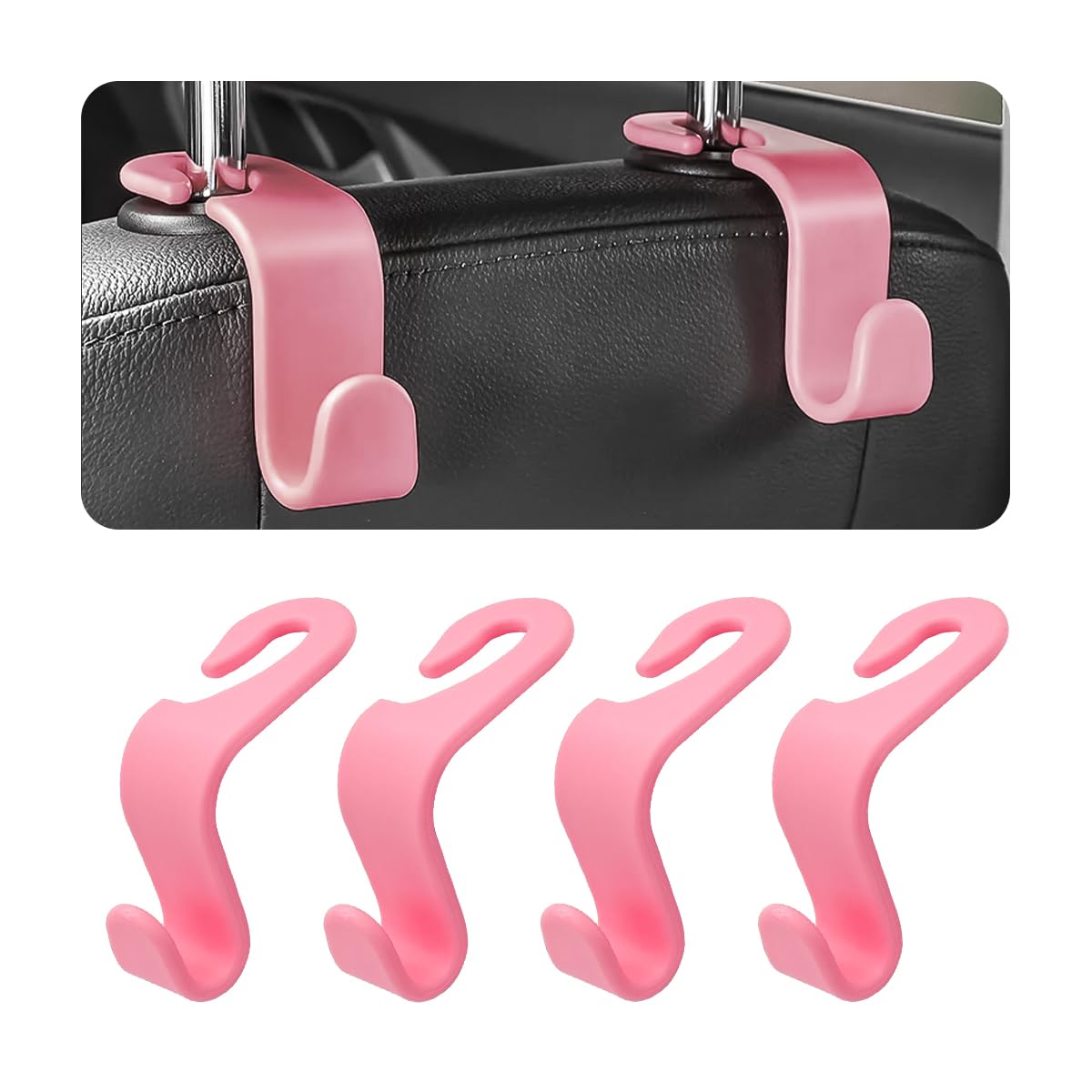 4 Pack Headrest Hooks for Vehicle Seats, Carbon Fiber/Red