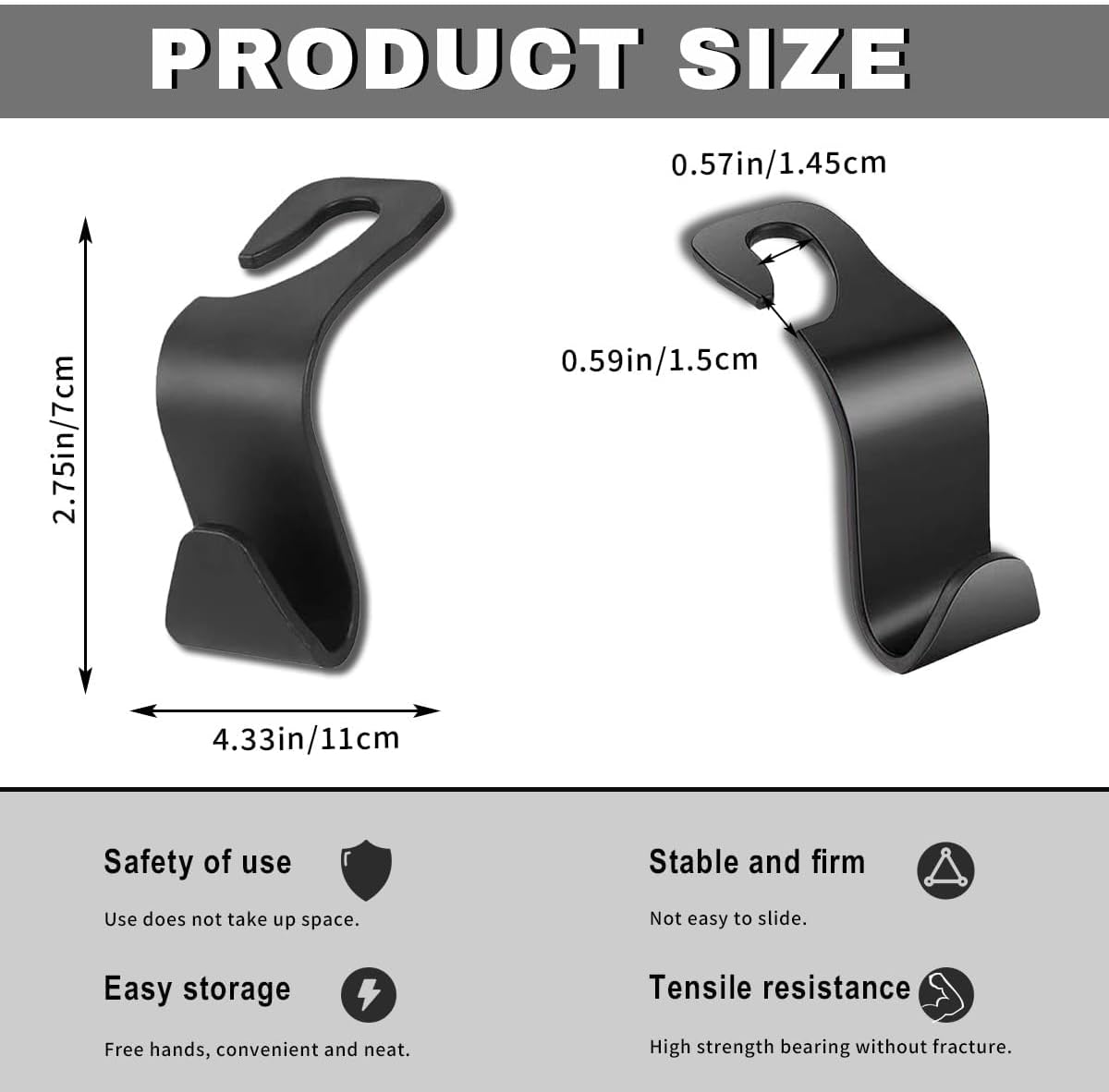 4PCS Car Seat Headrest Hooks, Auto Back Seat Hanger Holder, Durable Stylish Vehicle Organizer Universal Car Interior Accessories, Storage Hooks for Purses, Bags, Clothes, Hats