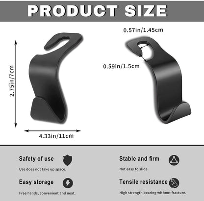 4PCS Car Seat Headrest Hooks, Auto Back Seat Hanger Holder, Durable Stylish Vehicle Organizer Universal Car Interior Accessories, Storage Hooks for Purses, Bags, Clothes, Hats