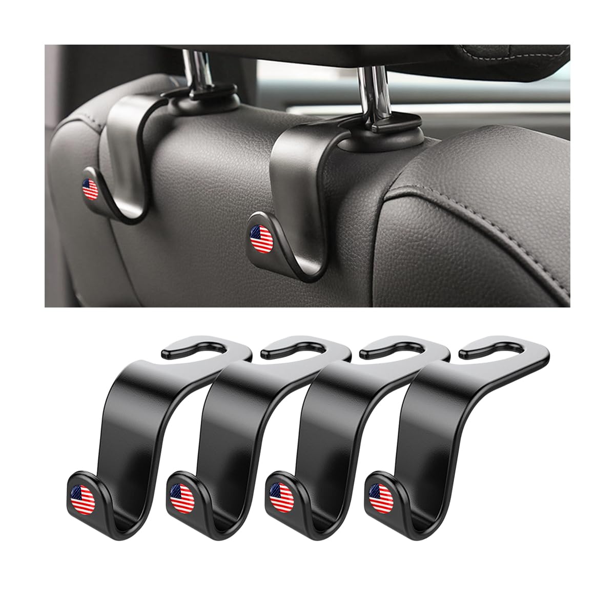 4 Pack Headrest Hooks for Vehicle Seats, Carbon Fiber/Red