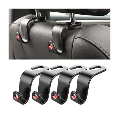 4 Pack Headrest Hooks for Vehicle Seats, Carbon Fiber/Red